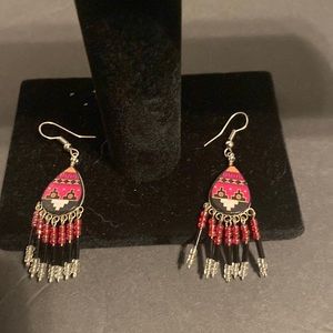 Women’s western southwestern Indian motif teardrop beaded earrings